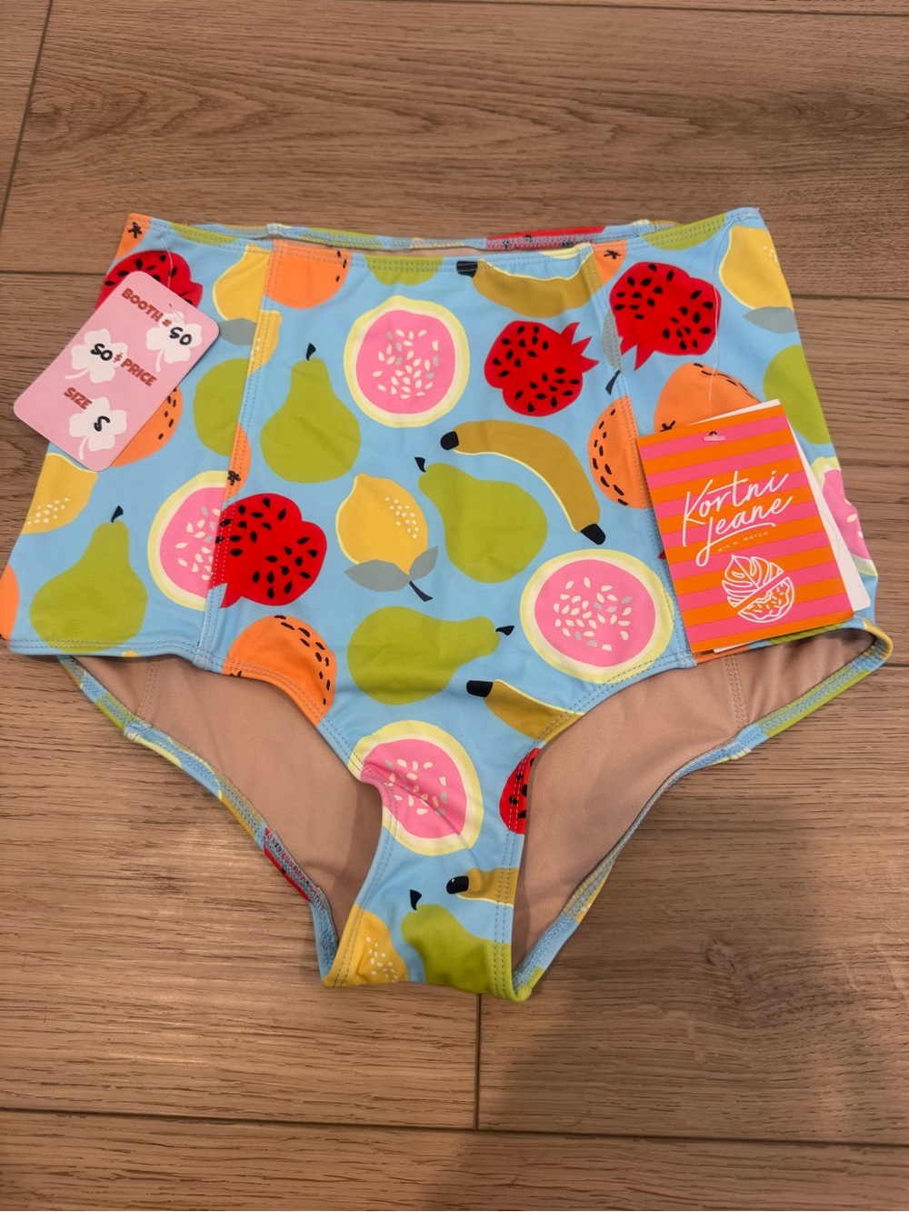 RARE Kortni Jeane High-Waist Fruit Print Bikini Bottoms - Blue - Picture 1 of 1